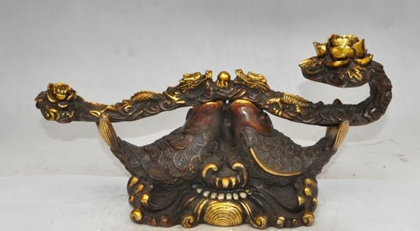 15"chinese folk bronze gilt 2 Goldfish fish dragon head lotus ruyi wealth statue
15"chinese folk bronze gilt 2 Goldfish fish dragon head lotus ruyi wealth statue