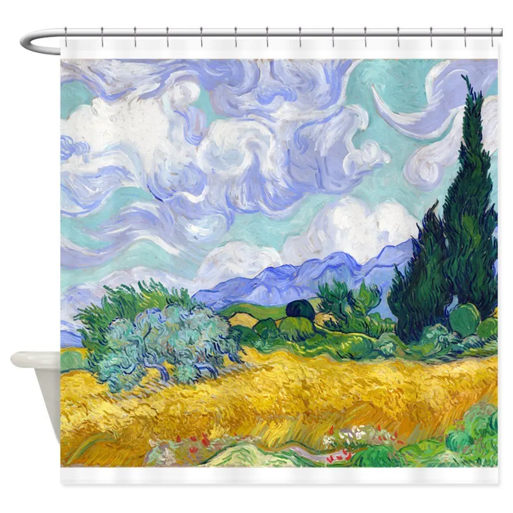 

Van Gogh Wheat Fields Decorative Fabric Shower Curtain Bath Products Bathroom Decor with Hooks Waterproof