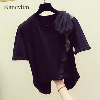 Summer New Korean Temperament Ruffles Bow Tie Round Collar Short-sleeved Black T-shirt Women's Casual Shirt Nancyim Tee Tops
Summer New Korean Temperament Ruffles Bow Tie Round Collar Short-sleeved Black T-shirt Women's Casual Shirt Nancyim Tee Tops