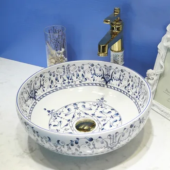 Round Shape Bathroom Cloakroom Chinese Handmade Europe Vintage bowl blue and white Lavabo Ceramic wash basin Bathroom Sink
Round Shape Bathroom Cloakroom Chinese Handmade Europe Vintage bowl blue and white Lavabo Ceramic wash basin Bathroom Sink