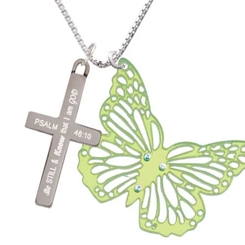 Acrylic Cut Out Butterfly Mirror Lime Green - Be Still and Know - Cross Necklace (1)