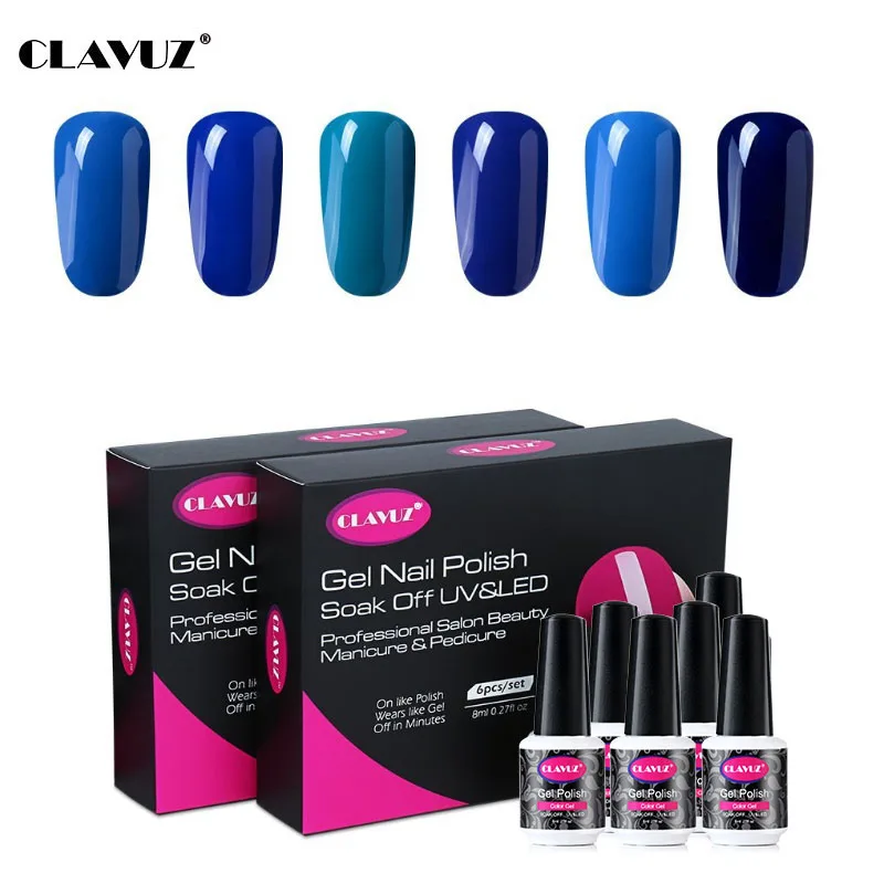 CLAVUZ 6pc/set Blue Series Color UV LED Nail Gel Polish Professional Long Lasting Semi Permanent Nail Art Lacquer Women Gel Kits
CLAVUZ 6pc/set Blue Series Color UV LED Nail Gel Polish Professional Long Lasting Semi Permanent Nail Art Lacquer Women Gel Kits
