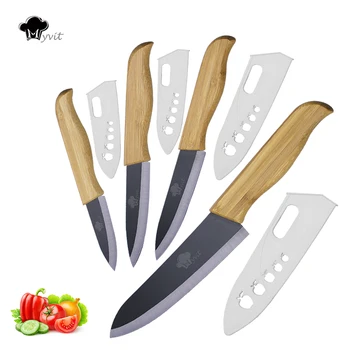 

Ceramic Knives Set 3"4" 5" 6" Paring Slicing Chef Dinner Knife Set Bamboo Handle With Black Blade Kitchen Knives Cooking Tools