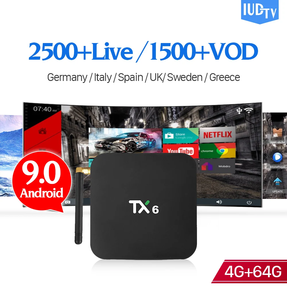 TX6 IPTV Swedish Box Android 9.0 4G 64G with 1 Year IUDTV IPTV Subscription IPTV Spanish Italy Sweden Greece Portugal IP TV
TX6 IPTV Swedish Box Android 9.0 4G 64G with 1 Year IUDTV IPTV Subscription IPTV Spanish Italy Sweden Greece Portugal IP TV