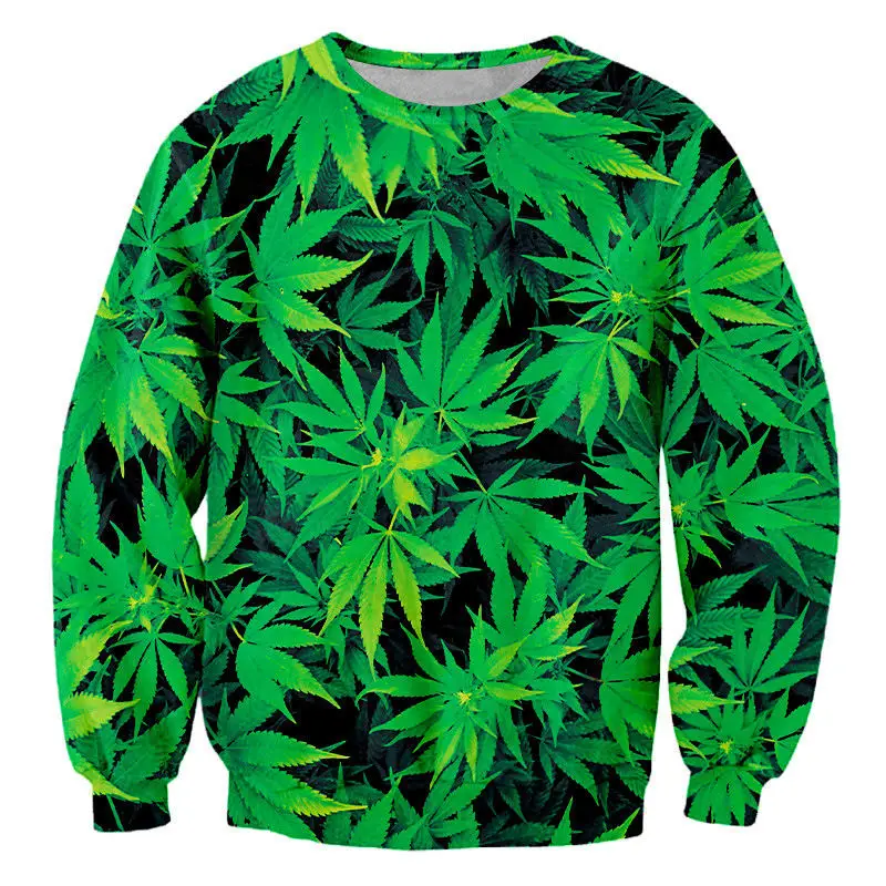 

Custom 3d Hip Hop Clothes Weed Leaf Green Sweatshirt Men Women Long sleeve Pullover Couples Sweats Unisex Casual Plus size S-6XL