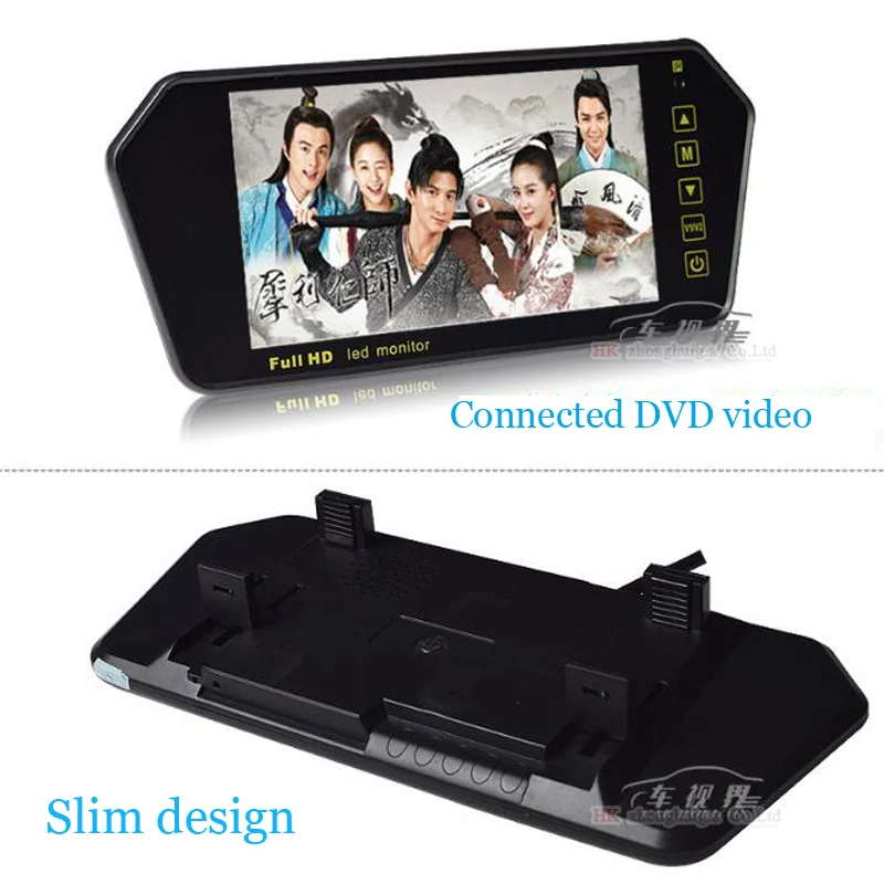 

Latest High resolution Full HD 7" Car TFT LCD 1024 x 600 Monitor Rear View Mirror For Backup Camera or DVD navigator