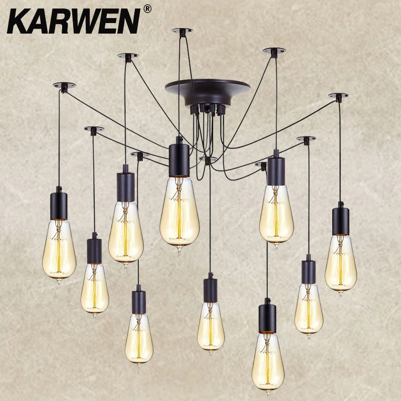 KARWEN Vintage Black Spider Pendant lights 2M Loft decor Adjustable E27 hanging lights Spider Ceiling Lamp Fixture Light
KARWEN Vintage Black Spider Pendant lights 2M Loft decor Adjustable E27 hanging lights Spider Ceiling Lamp Fixture Light