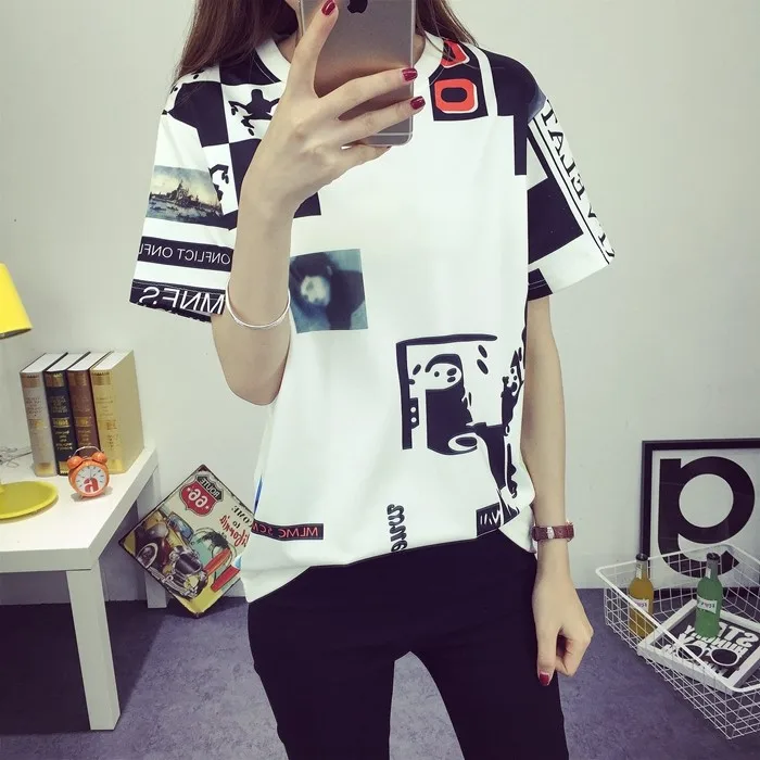 2017 new kpop Bigbang GD Zhi-Long The same paragraph Half sleeve summer printing Students Tide brand Short-sleeved T-shirt coat | Женская
