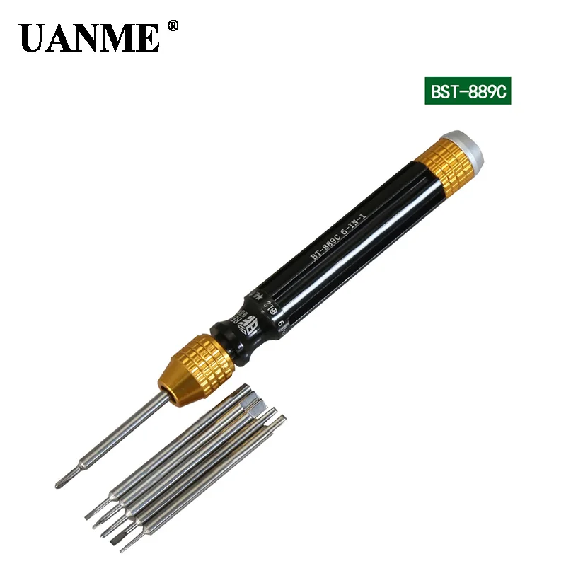 UANME 1Piece 6 in 1 Magnetic Screwdriver Repair Tools 1.2 1.5 Slotted 1.2 1.5Phillips Cross 0.8 5-Point 0.9 O Screwdriver
UANME 1Piece 6 in 1 Magnetic Screwdriver Repair Tools 1.2 1.5 Slotted 1.2 1.5Phillips Cross 0.8 5-Point 0.9 O Screwdriver
