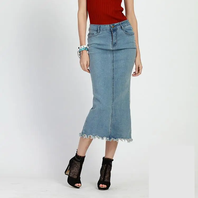 Image Designer Denim Skirt 2016 Summer England Style Mid calf Slim Female Pencil Skirt Jeans Skirt High Waisted Maxi Skirts Women