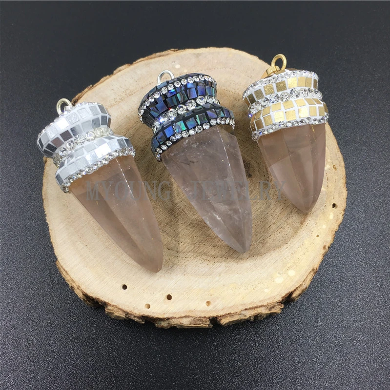 MY1018 Pendulum Shape Crystal Quartz Spike Point Pendant with Zirconia Abalone Shell Pave Cap
MY1018 Pendulum Shape Crystal Quartz Spike Point Pendant with Zirconia Abalone Shell Pave Cap