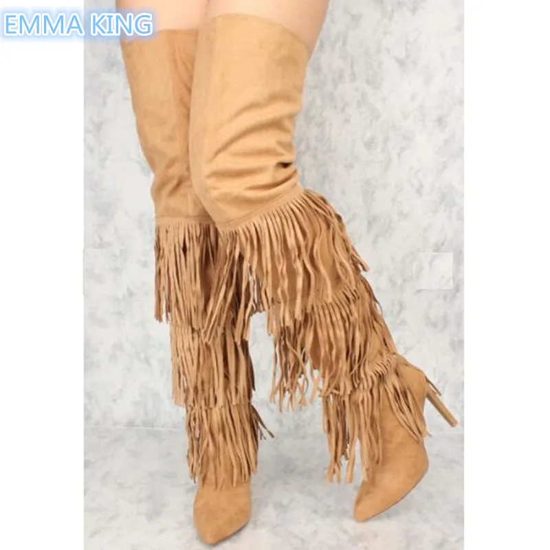 2019 New Spring Fringe Design Thigh High Boots Women Pointed Toe Over Knee High Heels Long Boots Slip-On Stilettos Ladies Shoes
2019 New Spring Fringe Design Thigh High Boots Women Pointed Toe Over Knee High Heels Long Boots Slip-On Stilettos Ladies Shoes
