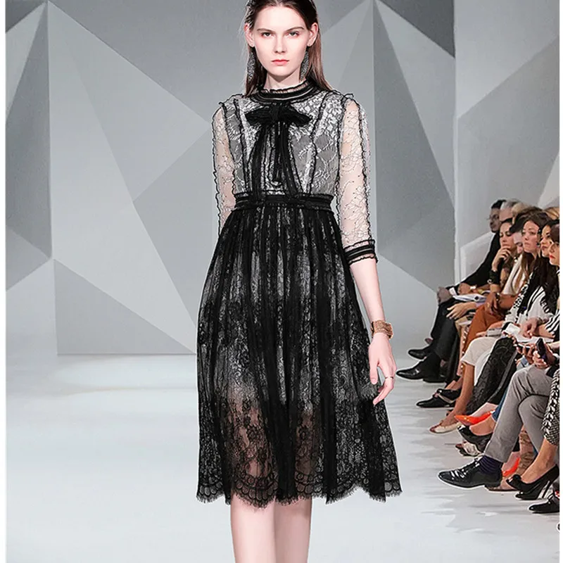 Ladies Clothes Summer Dress Women's 2019 New Lace Mesh Patchwork Hollow Out Round Neck Vintage Bow Lace-Up Fairy Long Dress
Ladies Clothes Summer Dress Women's 2019 New Lace Mesh Patchwork Hollow Out Round Neck Vintage Bow Lace-Up Fairy Long Dress
