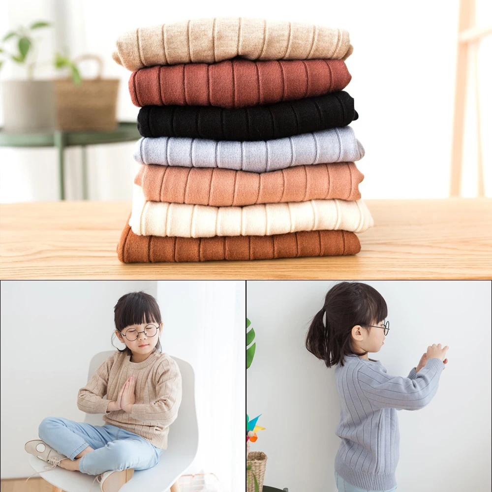 Фото Весенняя детская одежда свитеры для мальчиков и девочек однотонные повседневные
