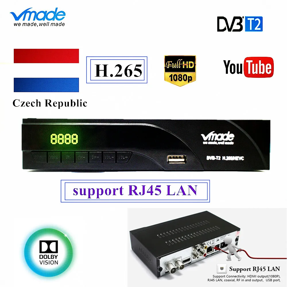 Czech Republic NEW DVB-T2 / DVB-T Built RJ45 H.265 / HEVC HD Digital Terrestrial Receiver Support Youtube Dolby DVB T2 TV Tuner
Czech Republic NEW DVB-T2 / DVB-T Built RJ45 H.265 / HEVC HD Digital Terrestrial Receiver Support Youtube Dolby DVB T2 TV Tuner