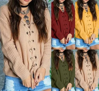 Women Casual Sweaters Autumn Winter V-neck Knitted Wear Loose Cardigans Bandage Sweater Jumper Pull Femme
Women Casual Sweaters Autumn Winter V-neck Knitted Wear Loose Cardigans Bandage Sweater Jumper Pull Femme