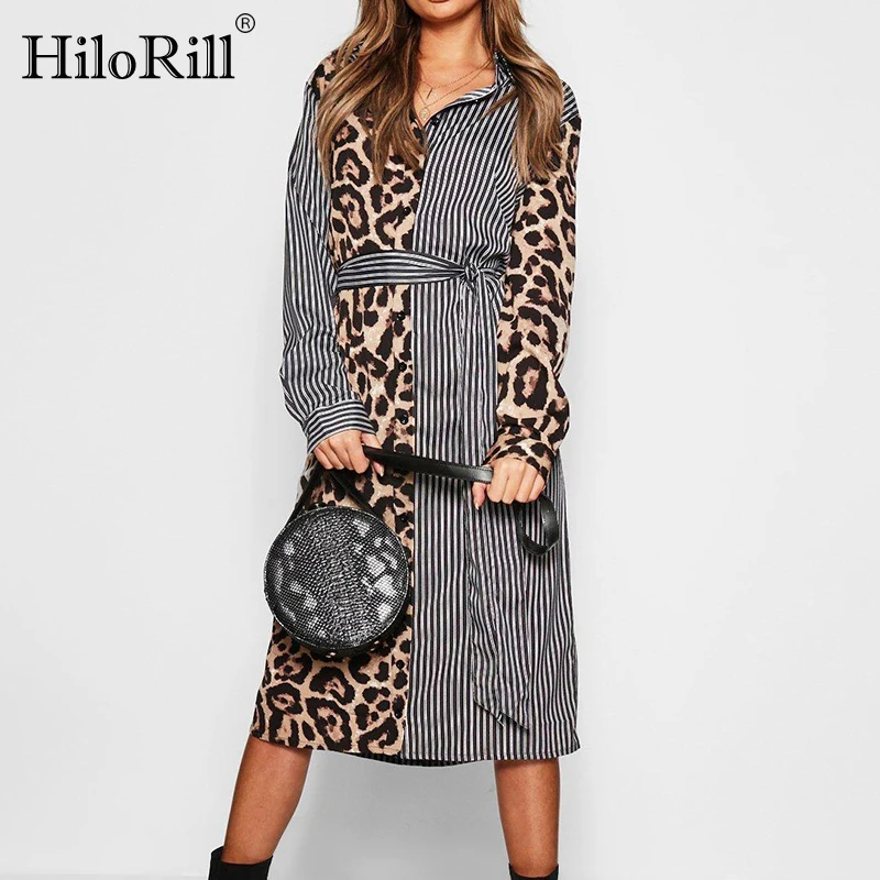 Ladies Long Sleeve Shirt Dress Leopard Patchwork Long Party Dress Women Casual Striped Turn Down Collar Office Dresses Vestidos
Ladies Long Sleeve Shirt Dress Leopard Patchwork Long Party Dress Women Casual Striped Turn Down Collar Office Dresses Vestidos