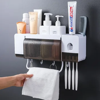 Wall Mounted Toothbrush Holder with Toothpaste Squeezer Cups Cosmetic Cotton Swab Storage Box Stand Shelf Bathroom Accessories
Wall Mounted Toothbrush Holder with Toothpaste Squeezer Cups Cosmetic Cotton Swab Storage Box Stand Shelf Bathroom Accessories