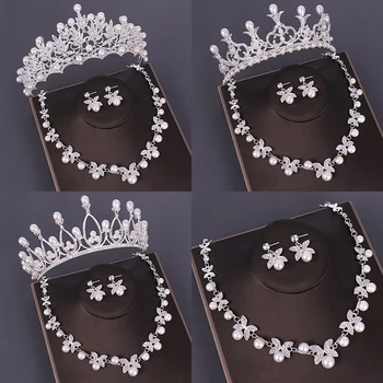 Fashion Bridal Jewelry Sets Wedding Crown Necklace With Earrings Pearl Crystal Tiara And Crowns Hair Ornaments Women Accessories
Fashion Bridal Jewelry Sets Wedding Crown Necklace With Earrings Pearl Crystal Tiara And Crowns Hair Ornaments Women Accessories