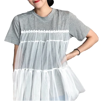 Summer Lace t-shirts Loose Patchwork Mesh T-shirts for Women Short Sleeve Casual Tees Fashion Ladies Tee Shirts Gray Black Tops
Summer Lace t-shirts Loose Patchwork Mesh T-shirts for Women Short Sleeve Casual Tees Fashion Ladies Tee Shirts Gray Black Tops