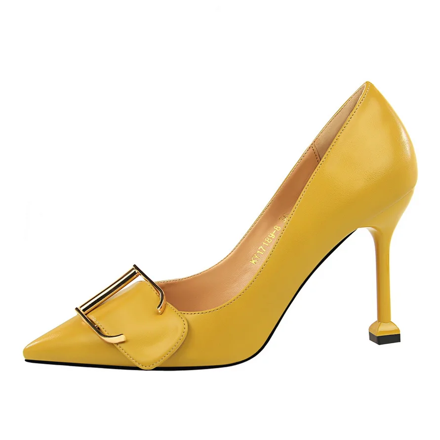 Women Pumps Fashion Metal Buckle Leather Yellow High Heels Single Shoes Female Spring Summer OL Dress Shoes G0033
Women Pumps Fashion Metal Buckle Leather Yellow High Heels Single Shoes Female Spring Summer OL Dress Shoes G0033