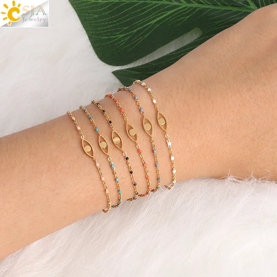 CSJA Turkish Evil Eye Stainless Steel Bracelets for Women Dainty Bracelet Gold Color Link Chain Mini Beads Femme Jewelry S406
CSJA Turkish Evil Eye Stainless Steel Bracelets for Women Dainty Bracelet Gold Color Link Chain Mini Beads Femme Jewelry S406
