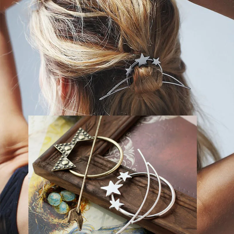 2017 Vintage Gold Silver Color Hair Sticks Arrow Moon Star Bob Hairpin Combs Hairwear for Women Fashion Hair Accessories Wedding
2017 Vintage Gold Silver Color Hair Sticks Arrow Moon Star Bob Hairpin Combs Hairwear for Women Fashion Hair Accessories Wedding