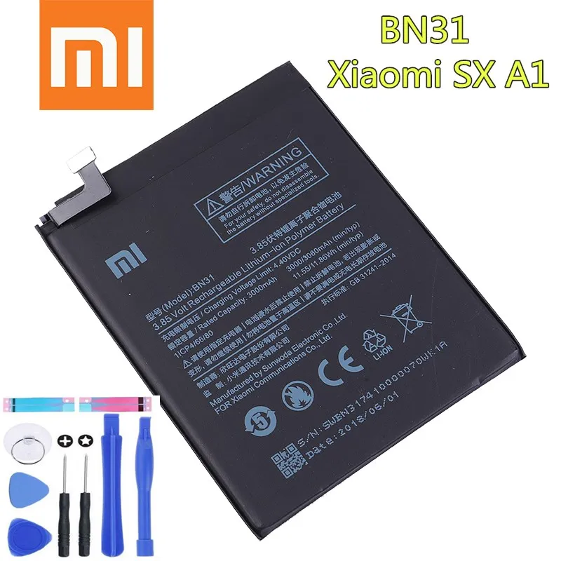 Xiao Mi Original Phone Battery BN31 for Xiaomi Mi 5X Mi5X Redmi Note 5A / Pro Mi A1 Redmi Y1 Lite S2 3000mAh Batteries + Tools
Xiao Mi Original Phone Battery BN31 for Xiaomi Mi 5X Mi5X Redmi Note 5A / Pro Mi A1 Redmi Y1 Lite S2 3000mAh Batteries + Tools