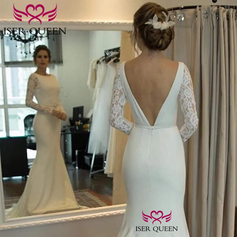 Mermaid Backless Long Sleeves Embroidered Lace on Net Bridal Gown Trendy Soft Satin Germany Elegant Vestido Novia w0537
Mermaid Backless Long Sleeves Embroidered Lace on Net Bridal Gown Trendy Soft Satin Germany Elegant Vestido Novia w0537