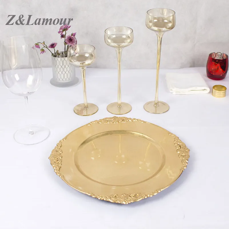 Z&Lamour European style Charger Plates/Gold Silver for hotel dining table furnish and decoration.
Z&Lamour European style Charger Plates/Gold Silver for hotel dining table furnish and decoration.