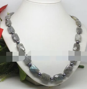 

huij 004906 On sale Natural faceted Labradorite black pearl gem strands necklace