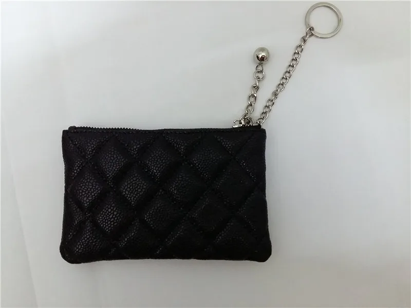 

Fashion lady caviar diamond lattice zero purse lambskin zipper pouch coin wallet mini makeup bag card holders with Original Box