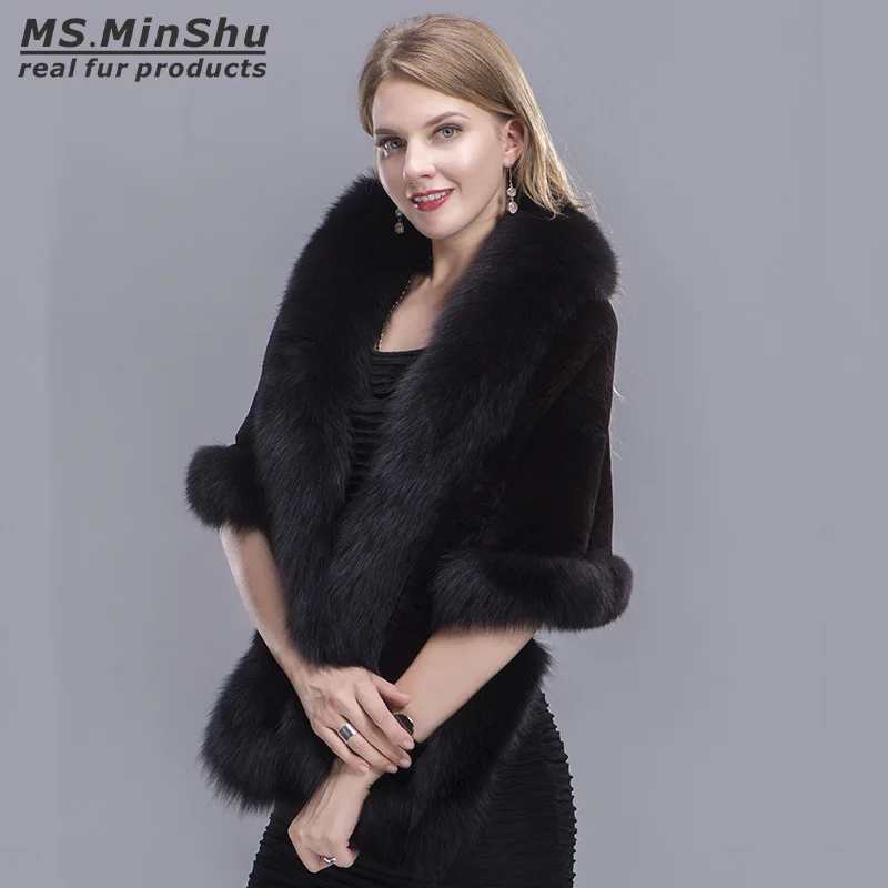Fox Fur Trimmed Rex Rabbit Fur Cape Fox Fur Shawl Winter Women Real Fur Pashmina Fashion PonchoWinter Cape Female MS.MinShu
Fox Fur Trimmed Rex Rabbit Fur Cape Fox Fur Shawl Winter Women Real Fur Pashmina Fashion PonchoWinter Cape Female MS.MinShu