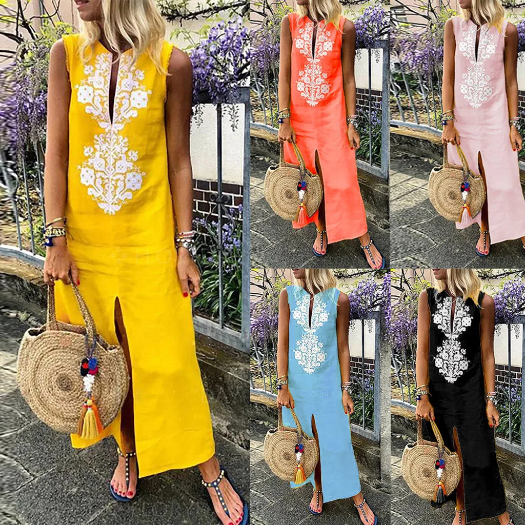 2019 New Summer Dress Women’s Printed Sleeveless O-neck Maxi Dress Split Hem Baggy Kaftan Long Dress Femme Vestidos Plus Size
2019 New Summer Dress Women’s Printed Sleeveless O-neck Maxi Dress Split Hem Baggy Kaftan Long Dress Femme Vestidos Plus Size