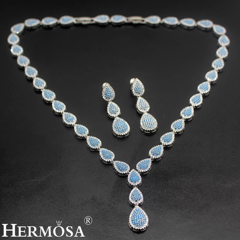HERMOSA jewelry New Wedding accessories Fashion 925 Sterling Silver sky blue Drop shape Necklace Earrings set ST96
HERMOSA jewelry New Wedding accessories Fashion 925 Sterling Silver sky blue Drop shape Necklace Earrings set ST96