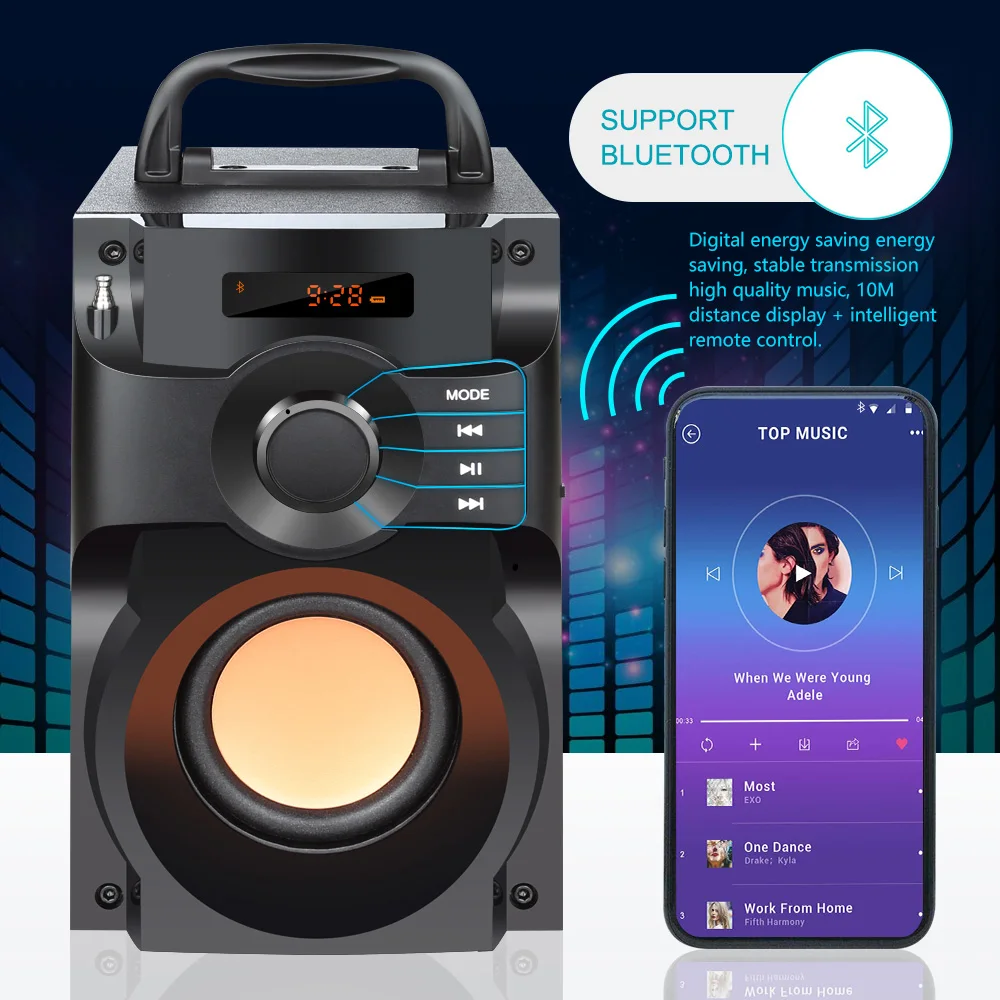 Hopestar Big Power Bluetooth Speaker Wireless Stereo Subwoofer Heavy Bass Speakers Music Player Support LCD Display FM Radio TF sound bar (12)