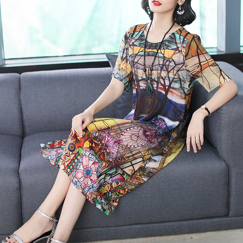 Azterumi Summer New 2019 Women Vintage Floral Print Silk Dress Women Short Sleeve A-line Midi Loose Dresses Vestidos Feminina
Azterumi Summer New 2019 Women Vintage Floral Print Silk Dress Women Short Sleeve A-line Midi Loose Dresses Vestidos Feminina