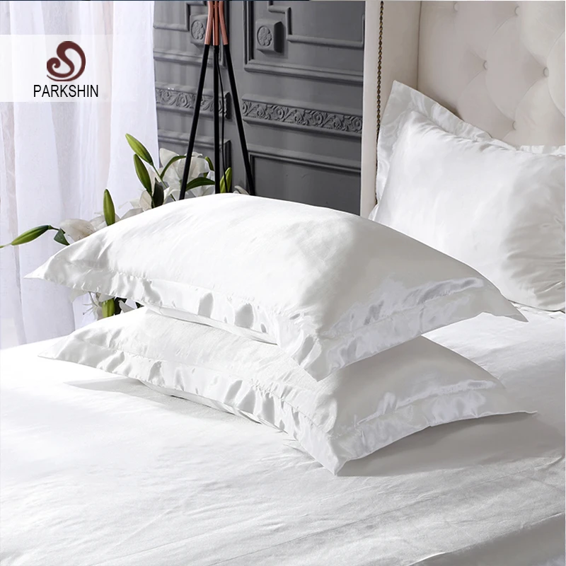 

Parkshin 2019 Free Shipping 100% Satin Luxury White Silk Pillowcase Bed Healthy Silky Cover Multicolor Pillow Case Home Textiles