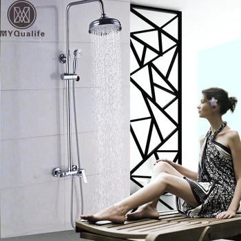 Polished Chrome Bathroom Shower Set Single Handle Brass Shelf Mixer Bath Shower Faucet 8" Rainfall with Handshower
Polished Chrome Bathroom Shower Set Single Handle Brass Shelf Mixer Bath Shower Faucet 8" Rainfall with Handshower
