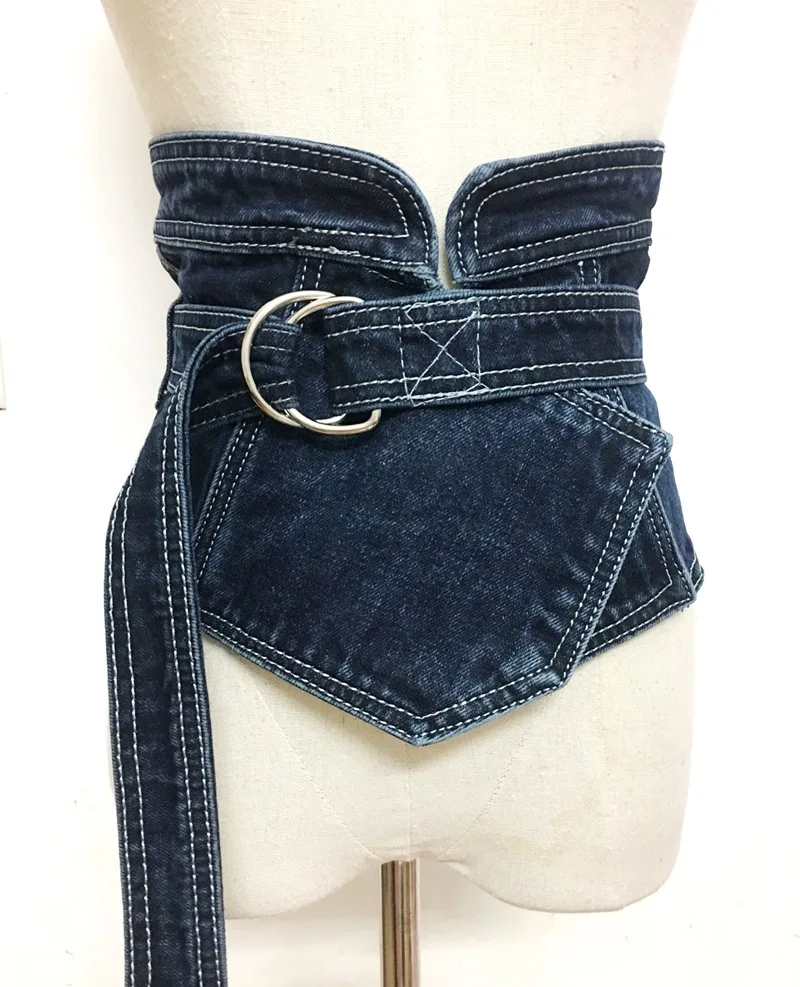 Korean Denim Jean Fabric Waist Belt For Women Wide Corset Belt Retro