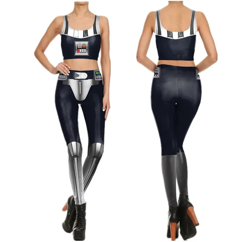 Cosplay Darth Vader Yoga Sets Skinny Leggings Crop Top Black Star Wars Women Sports Vest Sleeveless High Waist Pants |