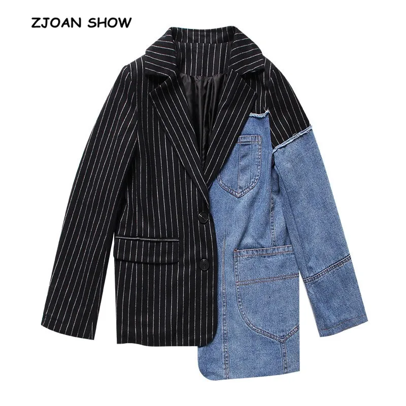 CHIC Autumn Winter Lapel Long Sleeve Blue Striped Irregular Denim Stitch Loose Jacket Asymmetrical Women Coat Fashion Femme
CHIC Autumn Winter Lapel Long Sleeve Blue Striped Irregular Denim Stitch Loose Jacket Asymmetrical Women Coat Fashion Femme