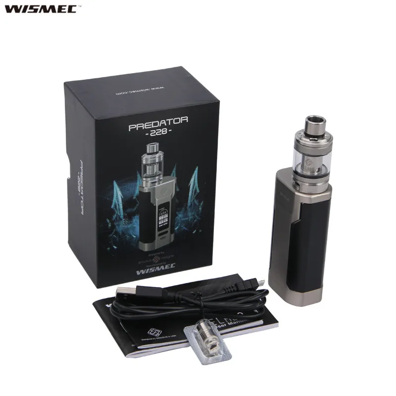 

100% Original Wismec Predator 228 Electronic Cigarette Kit 228W Predator 228 Box Mod Vape With 4.9ml/4.6ml NS Triple Elabo Tank