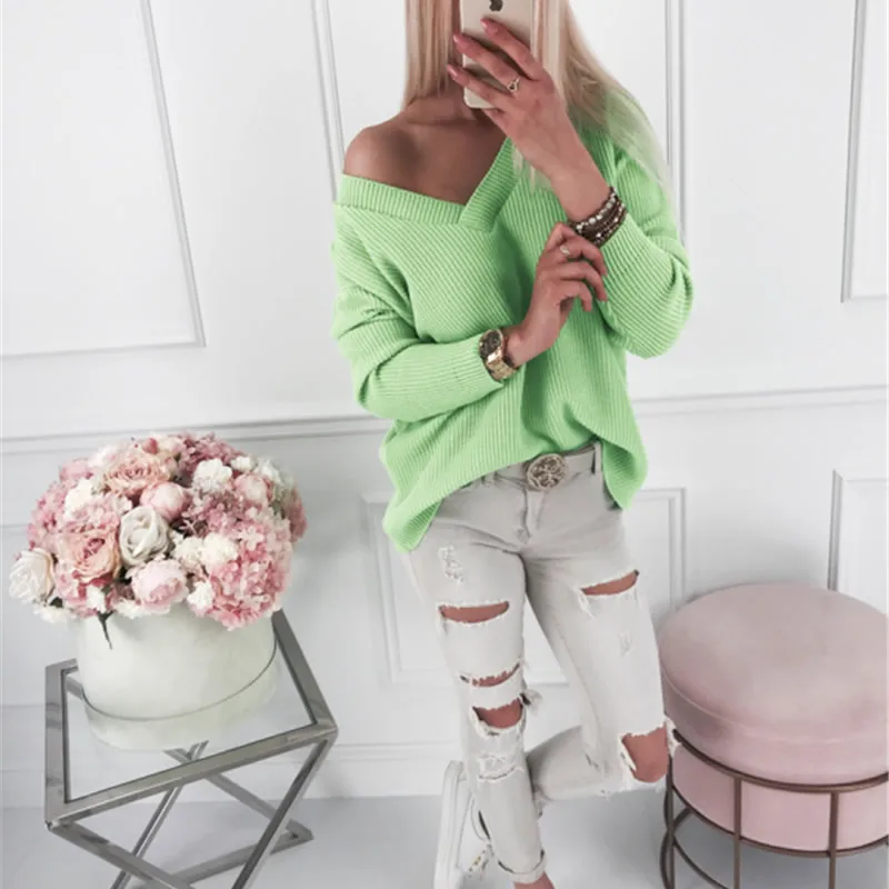 2019 Women Autumn Sexy V Neck Long Sleeve Pull Femme Sweaters And Pullovers Green Pullover Female Casual Knitted Sweater Blue
2019 Women Autumn Sexy V Neck Long Sleeve Pull Femme Sweaters And Pullovers Green Pullover Female Casual Knitted Sweater Blue