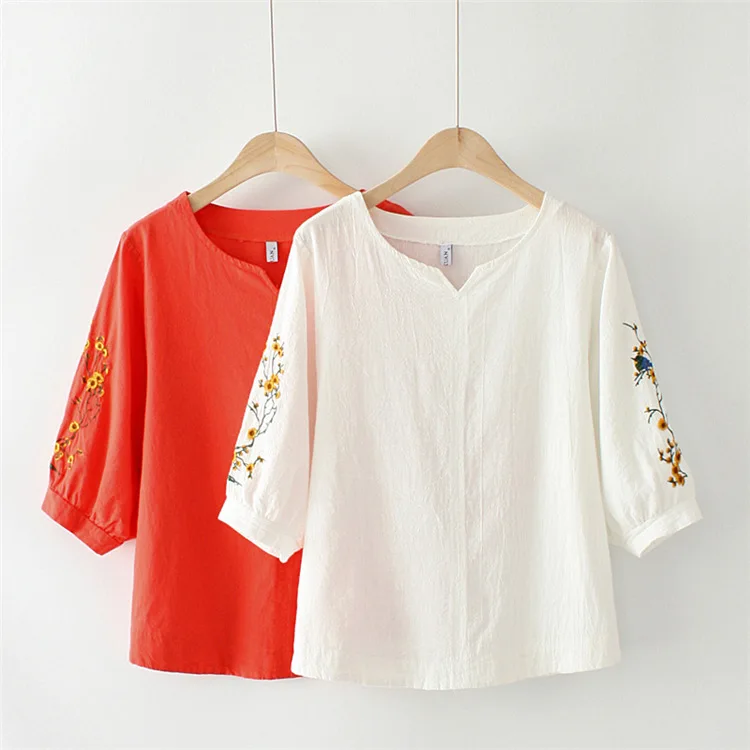 Plus Size Casual Blouses 2019 Summer Women Clothing Fashion V neck embroidered Lantern sleeve shirt S62-1219
Plus Size Casual Blouses 2019 Summer Women Clothing Fashion V neck embroidered Lantern sleeve shirt S62-1219