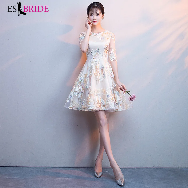 Summer Student Party Dress Short Evening Dress Long Formal Dress Women Elegant Lace Appliques Short Sleeve Evening Dress ES2412
Summer Student Party Dress Short Evening Dress Long Formal Dress Women Elegant Lace Appliques Short Sleeve Evening Dress ES2412