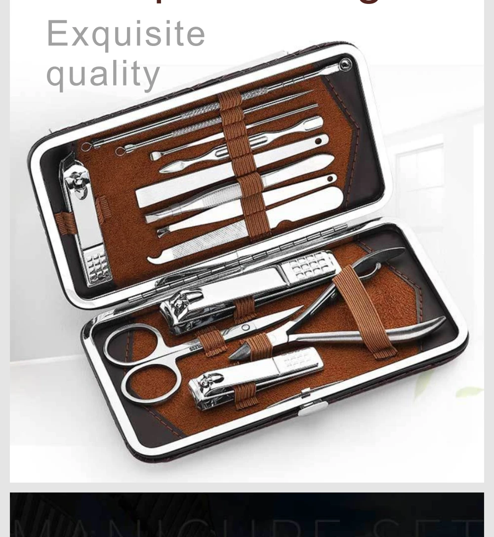 13 Piece Manicure Profeesional Tool Pedicure Sets Steel Nail Clipper Trimming Scissor Cuticle Polished File Kit 13 Piece Manicure Profeesional Tool Pedicure Sets Steel Nail Clipper Trimming Scissor Cuticle Polished File Kit