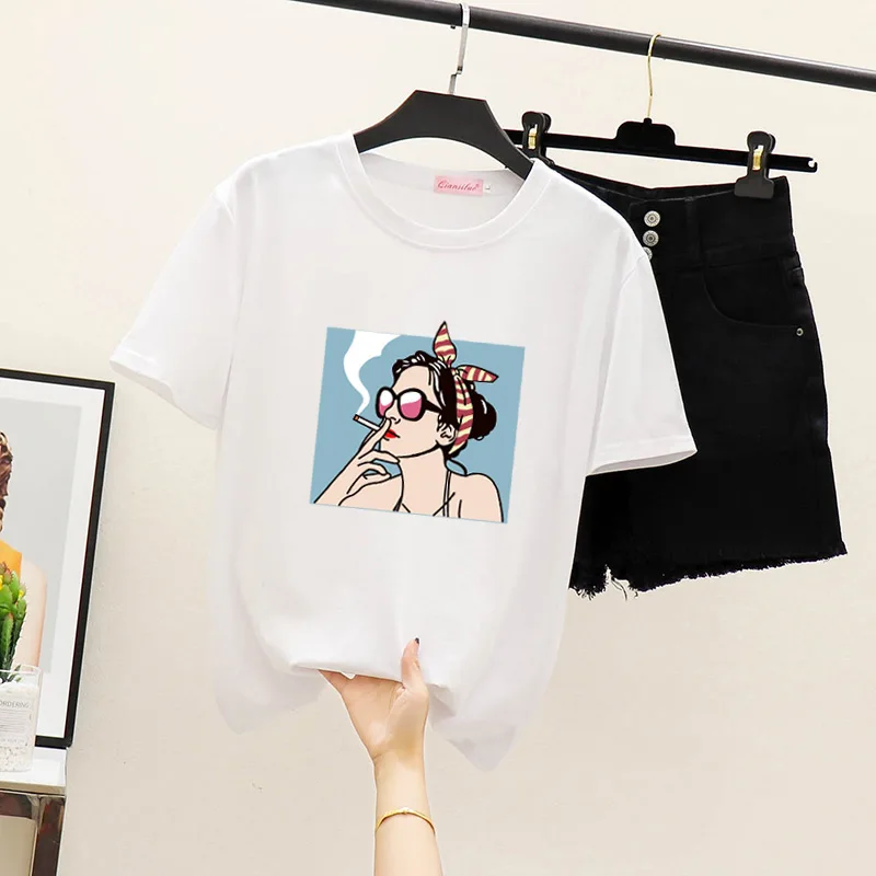 2019 Summer new Cotton tops Women's t-shirt Short sleeve Harajuku Modis Korean Style beach character white Oversized Tees
2019 Summer new Cotton tops Women's t-shirt Short sleeve Harajuku Modis Korean Style beach character white Oversized Tees