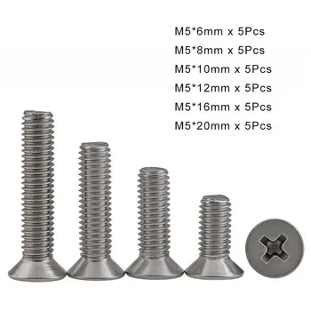 30Pcs M5 GB819 304 Stainless Steel Flat Head Phillips Screws Countersunk Machine Screws Set/Kit Length 6/8/10/12/16/20mm
30Pcs M5 GB819 304 Stainless Steel Flat Head Phillips Screws Countersunk Machine Screws Set/Kit Length 6/8/10/12/16/20mm