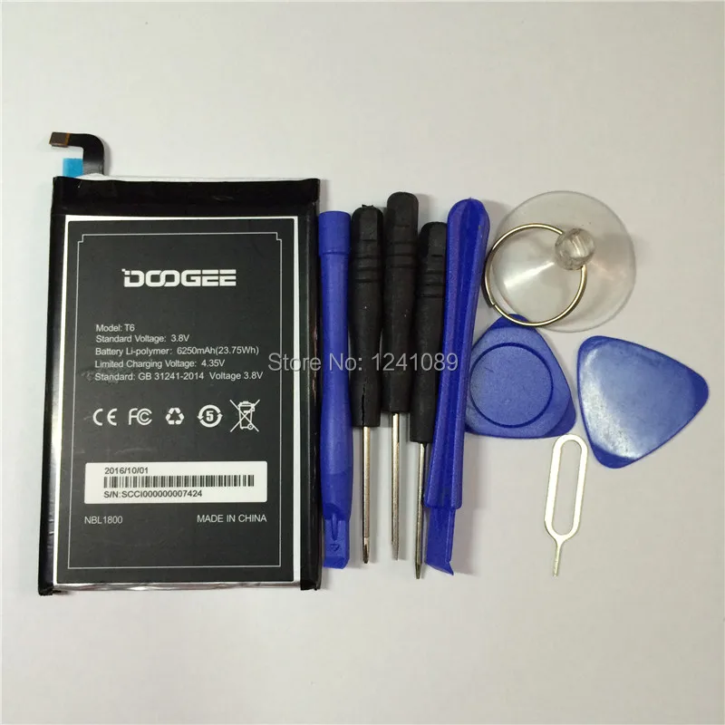 

Mobile phone battery DOOGEE T6 battery 6250mAh High capacit Gift dismantling tool DOOGEE Mobile Accessories